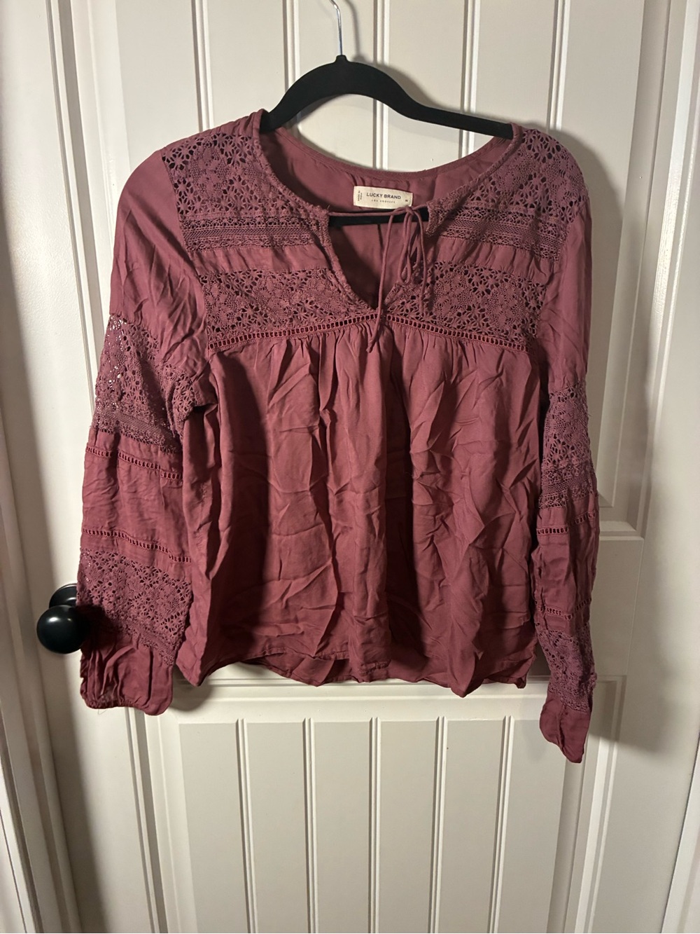 Lucky Brand Mauve Crochet-Trim Peasant Blouse